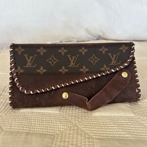 Upcycled LV clutch Gypsy Junkies LLC Brown Leather Wallet